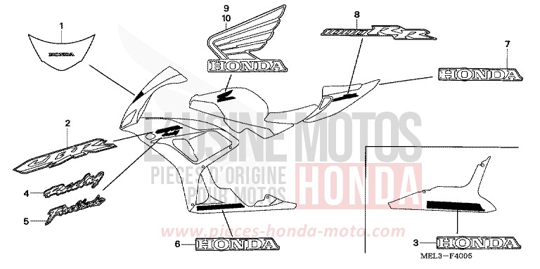 RAYURE/MARQUE (6) von CBR1000RR "Fireblade" IRON NAIL SILVER METALLIC-U (NH167EA) von 2006